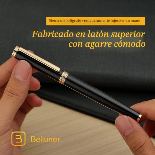 BEILUNER Luxury Fountain Pen, Piano Lacquer with 24K Gold Finish, Reliable Gift with Converter for Him and Her, Elegant Pen - Black and Gold, Fine Nib
