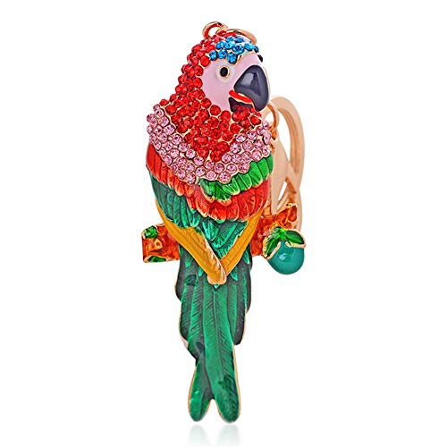 Parrot Pendant Keychain, Fashionable Jewelry Key Ring Cute Bird Shape Pendant Rhinestone Decoration Keychain(Red)