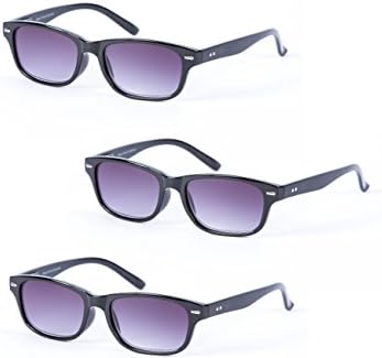 3 Pair of Classic "The Intellect" Full Reading Sunglasses - Outdoor Reading Sunglasses NOT Bifocals - Soft Pouches Included (Black/Black, 1.25 x)