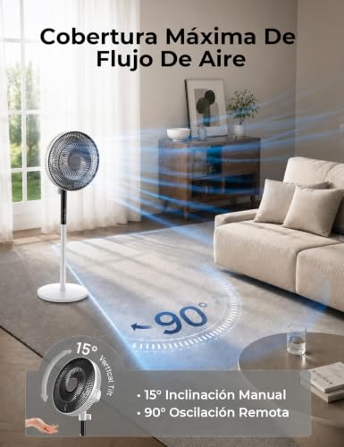 Ventilador de Pie, 22W, 9 Velocidades y 4 Modos, Temporizador 9h, Oscilante 90°, Altura Ajustable, Ventilador de Pie Silencioso con Pantalla LED y Mando a Distancia, para Dormitorio, Salón, Oficina