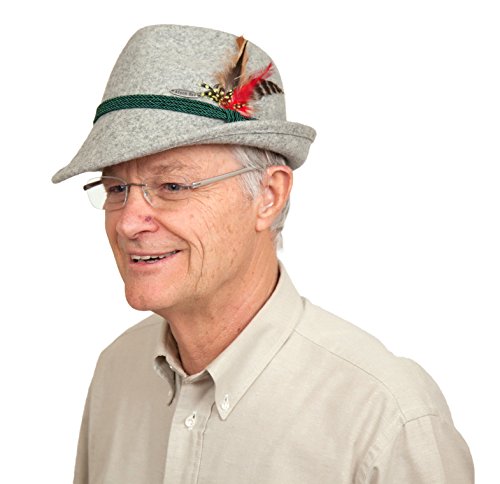 Essence Of Europe Gifts Men's Austrian & German Style Wool Hat W/ Feather Medium Gray