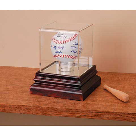 J&J's ToyScape Mahogany Baseball Display Case with Wooden Base (Size: 4.9" X 4.9" x 5") Display Gifts, Baseball Display Case Holder Stand - Thumbnail 2