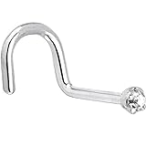 14k White Gold 1.5mm (0.015 cttw) Genuine Diamond Right Nostril Screw 20 Gauge