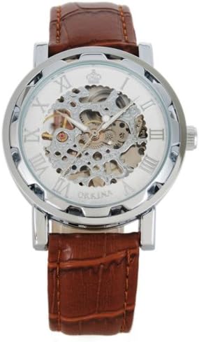 Mens Gift Mechanical Watch Retro Classic Skeleton Watches for Men Leather Band Wrist Watch OKN61