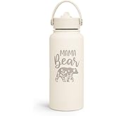 Mom Water Bottle, Mama Bear Bottles 32oz Stainless Steel Insulated with Lid, Mom Gifts from Daughter Son, Gifts for Mother's Day Christmas Birthday