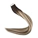 Full Shine 18 inch Tape in Extensions Glue on Hair Extensions Dark Brown Color #3 Fading to #8 and #22 Blonde Highlighted Hair 20Pcs 50gram