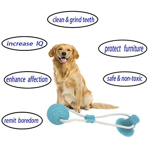 image for Feeke Pet Rubber Ball Toy with Suction Cup - Dog Chew Bite Rope Toy - 