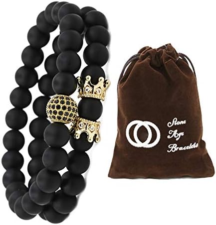 Couples Bracelets His and Hers Gifts Long Distance Relationship Matching for Women Men King Queen Boyfriend Girlfriend Beads Stone Promise Jewelry Stuff Pulseras para Parejas