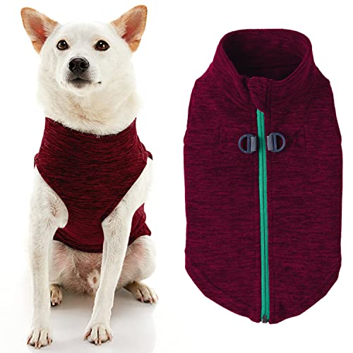 Gooby Zip Up Fleece Dog Sweater - Fuchsia Wash, Medium - Warm Pullover Fleece Step-in Dog Jacket with Dual D Ring Leash - Winter Small Dog Sweater - Dog Clothes for Small Dogs Boy and Medium Dogs