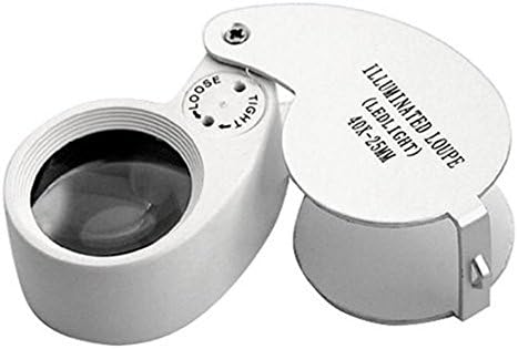Refurbishing 40X Full Metal Illuminated Jewelry Loop Magnifier, Pocket Folding Magnifying Glass Jewelers Eye Loupe with LED and UV Light(LED Currency Detecting/Jewlers Identifying Type Lupe)