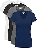 Ollie Arnes Women's 4 Pack Essential Cotton Short Sleeves Solid V-neck T-shirts