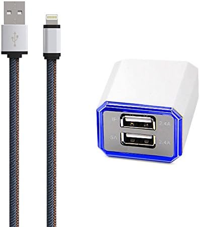 USB lightning Cable 3.35 Feet (1.8 Meters) Data Sync and Charging with 2.4A Dual USB wall charger for iPhone 6/ 6S/6 Plus, iPhone SE, iPhone 5S/5C/5, iPad, iPod- Denim Braided