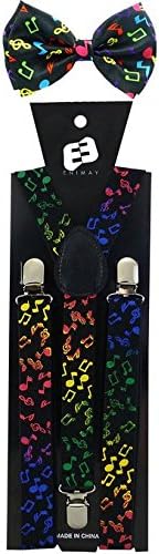 Brand New 2015 Colorful Music Notes Unisex Adult Fashion Suspenders Bow Tie Combo