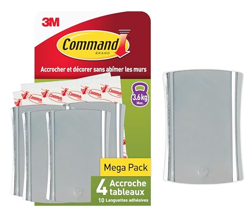 Command Universal Adhesive Picture Hanger, Large, Silver, 4 Hooks and 10 Large Tabs, 3.6 kg Damage Free Hanging
