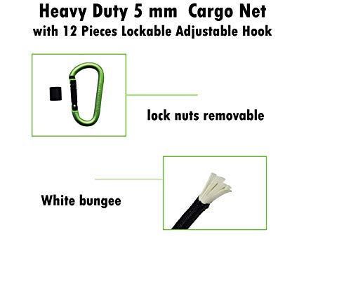 Seah Hardware 4 x 6 FT Super Duty Bungee Cargo Net for Truck Bed Stretches to 8 x 12 FT | 24 Pieces Universal Hooks| Small 4 x 4 Inches Mesh| Bonus 43.3 x 15.7 inch Envelope Cargo Net