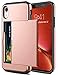 SAMONPOW Case for iPhone XR Case Wallet Card Holder Shell Heavy Duty Anti Scratch Dual Layer Hard PC Soft Rubber Bumper Cover for iPhone XR 6.1 inch Rose Gold