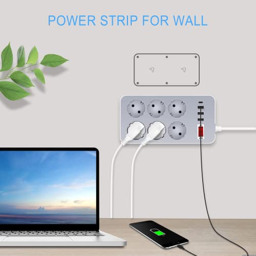 Multiprise, 4 Ports USB (3 USB A + 1 USB C) et 6 Prises de Courant avec Protection Contre Les surtensions Prise de câble d\'extension de Charge pour différents modèles - Câble de 1,2 m - Gris
