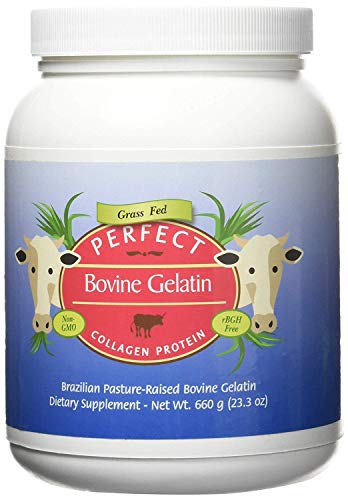 Perfect Supplements Bovine Gelatin 100% Grass Fed Pure Beef Gelatin (Cooked Collagen) Powder, Brazilian Pasture Raised ~ Large 23.3oz. 60 Serving Container~ No Fillers, GMOs