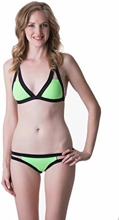 Beach Joy Bikini Women's Color Black Triangle Top Bikini LARGE(10-12) Neon Green