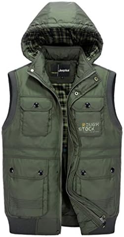 Tidecloth Men's zipper Leisure time Hooded Slim Fit Fur Vest Army green 40