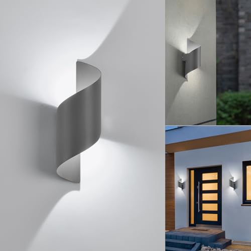 KUKAK LED wall lamp for indoor/outdoor 10 W, IP65 waterproof outdoor lamp, wall lamp for bedroom, cold white, 6000 K, modern wall light for garden, living room, anthracite.