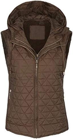 BOHENY Womens Quilted Fully Fur Lined Lightweight Vest with Hoodie-XL-MOCHA_FUR