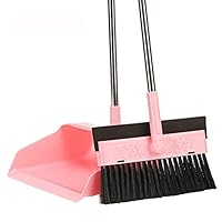 LLSDLS Rotatable Broom And Dust Removal Pot Foldable Set - Dust Removal Pot And Broom Combo Artifact Standing Upright Foldable Set - Long Handled Broom And Dust Removal Pot Set (Color : Pink)