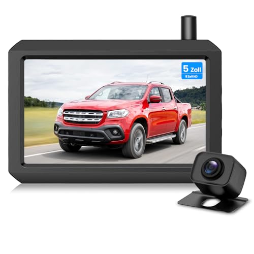 AUTO-VOX Wireless Reversing Camera Set: 5 Inch HD Monitor, 30 Minutes Mounting, Stable Digital Signal, Supports 2 Cameras & Colour Night Vision, Rear View Camera for Car, Pickup, SUV, Van