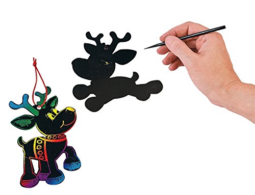 Magic Color Scratch Reindeer Christmas Ornaments (24 Pcs) - Crafts for Kids & Ornament Crafts
