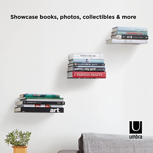 Umbra 330639560 Conceal Floating Bookshelf, Set of 3, Small, Silver
