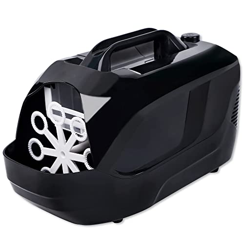 ATDAWN Portable Bubble Maker, Automatic Bubble Blower for Outdoor and Indoor Use, Operated by Plug-in or Batteries, Black