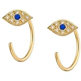 Blue Evil Eye Half Hoop Earrings S925 Sterling Silver for Women Girls Dainty CZ Crystal Rhinestone Cartilage Small Huggie Hoops Earring Delicate Handmade Hypoallergenic Jewelry Gift