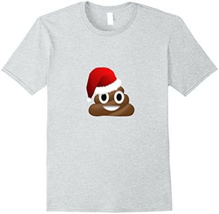 Mens Poo Emoji Santa Hat Funny Christmas T-Shirt Medium Heather Grey