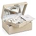 SONGMICS 2-Layer Jewelry Box, Lockable Jewelry Organizer, with Full Length Inside Mirror, Foldable Top Tray, Removable Divider, Thickened Frame, Gift for Loved Ones, Beige UJBC231BE
