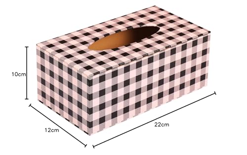 Anything & Everything Faux Leather Tissue Box Holder, Napkin Holder Box for Home and Car (Check) Black & Pink 4