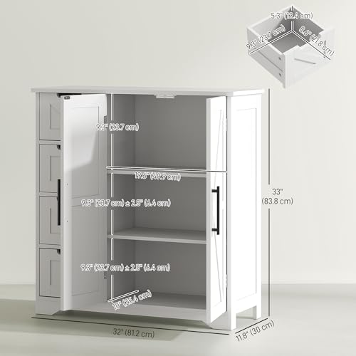 HOMCOM Bathroom Floor Cabinet, Farmhouse Bathroom Storage Cabinet with Barn Doors and Adjustable Shelf, White