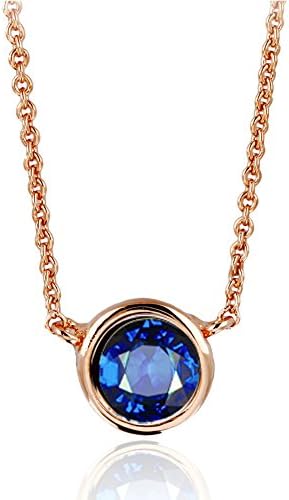 vLine Round Cut Zirconia Solitaire Pendant Necklace Choker Gold Plated Women Teens Girls Gifts 16" (Blue)