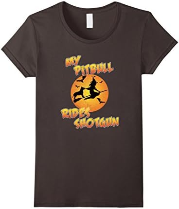Womens Dog Halloween Shirts - My Pitbull Rides Shotgun Large Asphalt