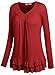 DJT Women's V Neck Long Sleeve Ruched Front T Shirt Blouse Top X-Large Wine