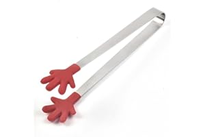 Mini Silicone Tong Hand Shape Food Tongs Stainless Steel Kids Cooking Tongs for Fruit Ice Cube Barbecue(Hand Shape,Red) Durab