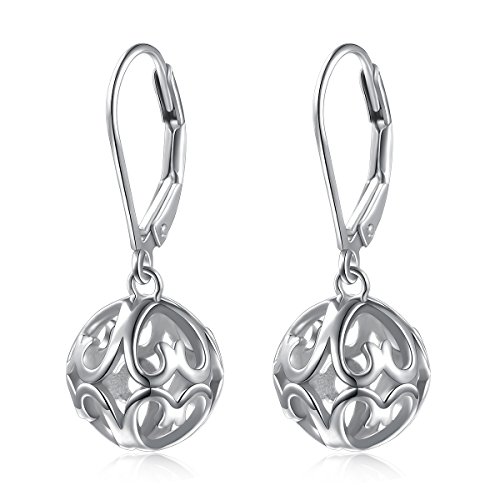 SILVER MOUNTAIN S925 Sterling Silver Heart Round Ball Dangle Drop Leverback Earrings for Women Girl Mother