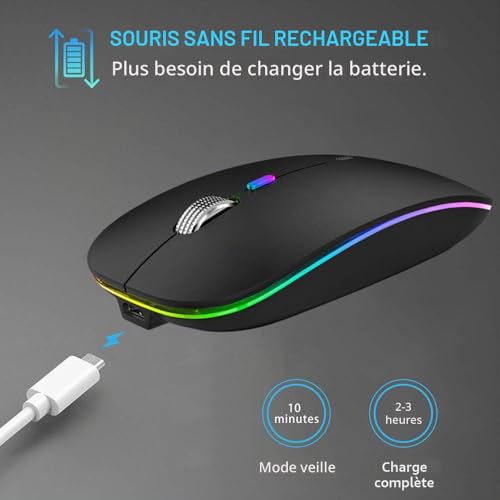Uiosmuph Wireless Mouse, Rechargeable Bluetooth Mouse Portable Silent Mouse (800-1200-1600DPI) for Tablet/Laptop/Windows/Android Black