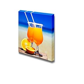 Still Life Tequila Sunrise Cocktail on Wooden Planks Wall Decor