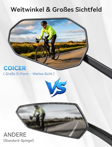 Bicycle Mirror for E-Bike Left, 360° Foldable & Rotatable Bicycle Rear View Mirror with Large Mirror Surface, Bicycle Mirror Left for Ebikes, Mirror for Bicycle, Impact-Resistant Real Glass, Bicycle