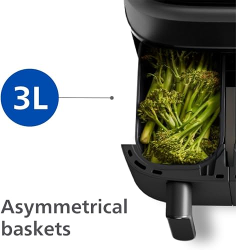 Philips Dual Basket Air Fryer – 9L Total Capacity with Two Different-Sized Drawers, Versatile Cooking Options with Rapid Air Technology, Touchscreen, Ideal for Roasting, Baking & Grilling (NA350/00)