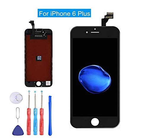 Screen Replacement Compatible with iPhone 6 Plus 5.5 Inch LCD - Compatible White iPhone 6 Plus LCD Touch Screen Display Repair Kit Assembly with Complete Repair Tools (Black)