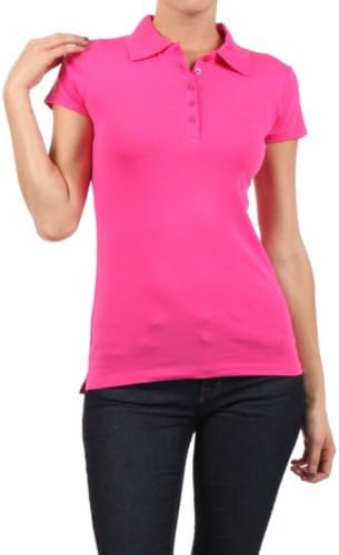 Women's Basic Solid Polo T-Shirt by BLVD Fuchsia Medium