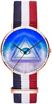 SunbirdsEast Cartoon Giraffe Watch Nylon Band for Men 40mm Analog Quartz Wrist Rose Gold Unisex Stainless Steel Children Nylon Multi-Color Striped Band Watch