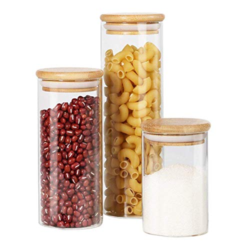 Tall Glass Jars - Wide Mouth Food Storage Containers with Leak Proof Lid Ideal Kitchen Accessories for Cookies, Flour, Dry Food Storage (3 Pack - 9oz, 14oz, 20oz) - Thumbnail 6