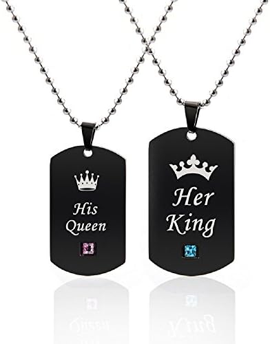 Infasea His &amp; Hers Matching Set Titanium Stainless Steel His Queen Her King Couple Pendant Necklace